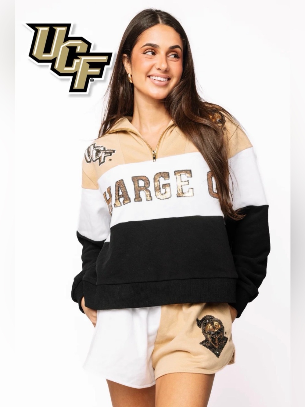 NEW QOS Set! UCF Quarter Zip Colorblock Sweatshirt and Shorts. Both Size XS